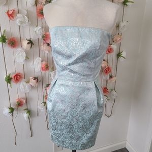 Baby blue metallic strapless dress